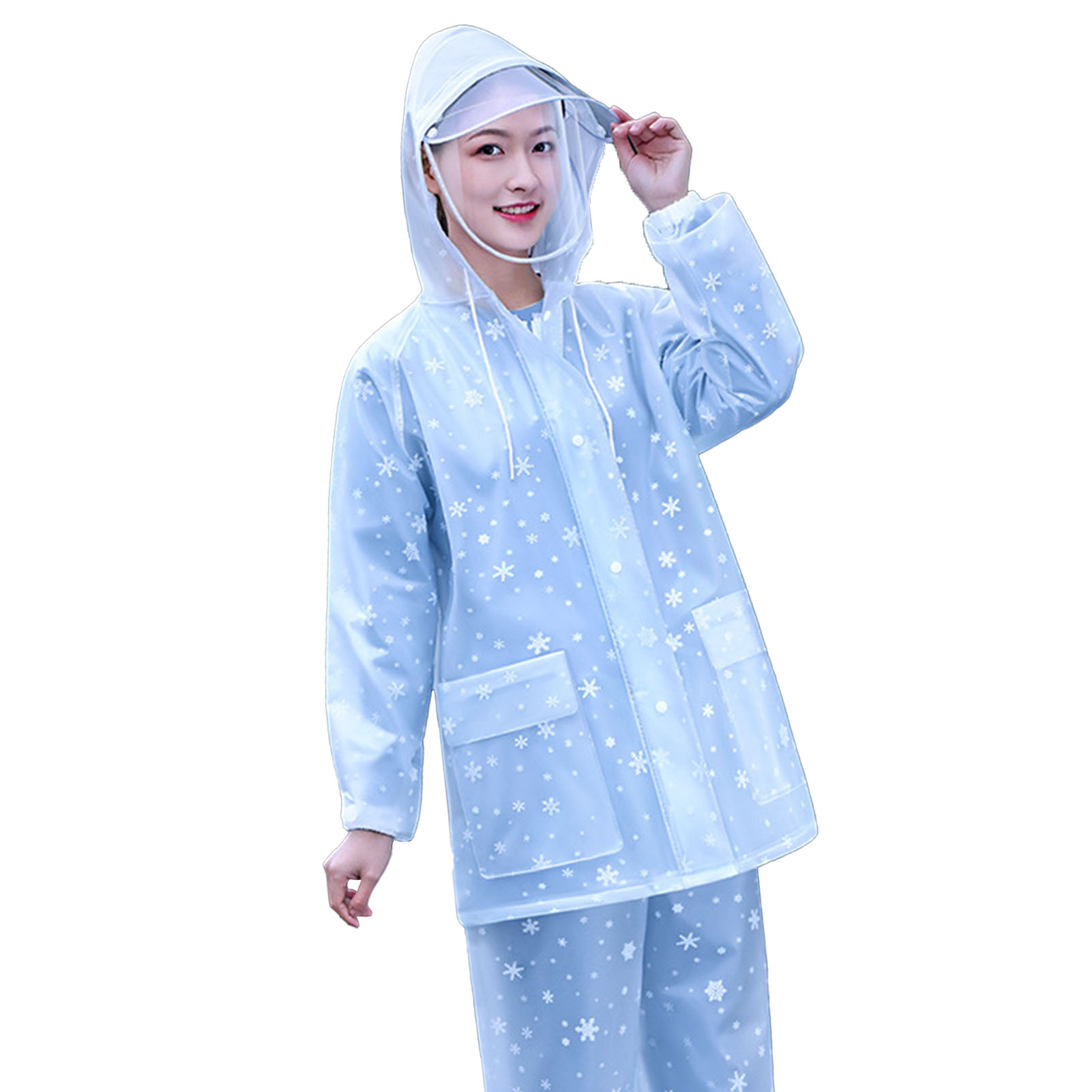 Regenmantel Für Erwachsene, Ganzkörperschutz, Wasserdichtes Pvc, Fahrradregenmantel Für Damen Und Herren, Outdoor-sommer, Schneeflockenmuster, Größe Xl
