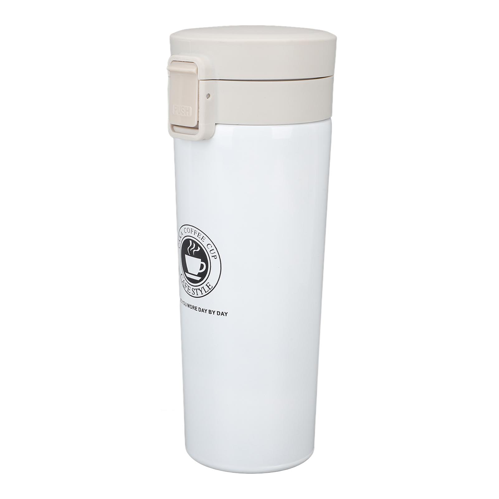 Isolierter Kaffeebecher Aus Edelstahl, Reisebecher, Tragbarer Isolierter Autobecher Mit Deckel, Weiß, 500 Ml