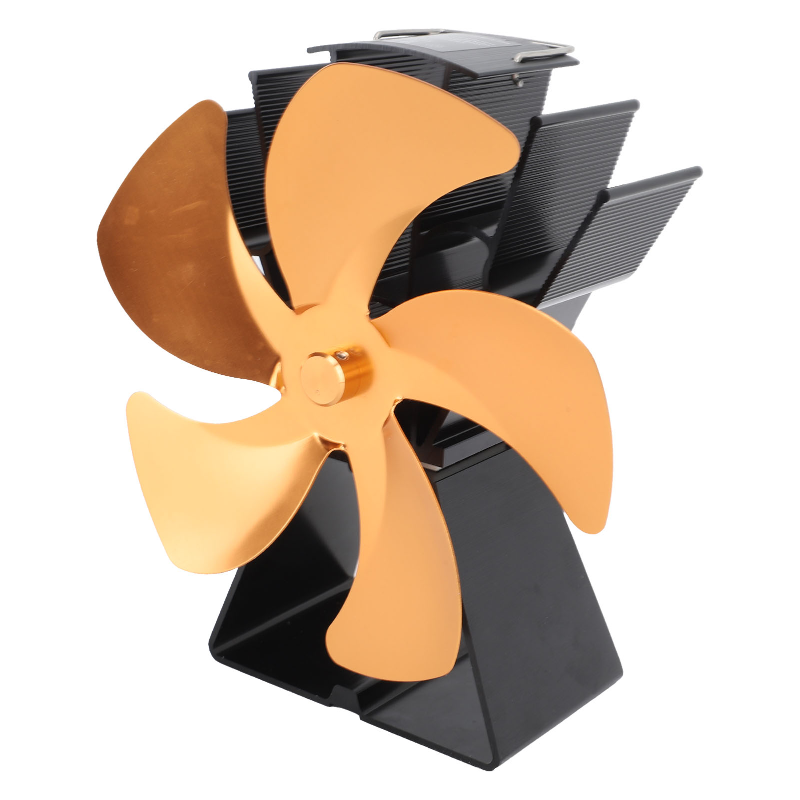 Kaminofenventilator Mit 5 Flügeln, Vertikaler Trapezfuß, Wärmebetrieben, Tragbarer Ventilator Für Zuhause Und Camping (gold)