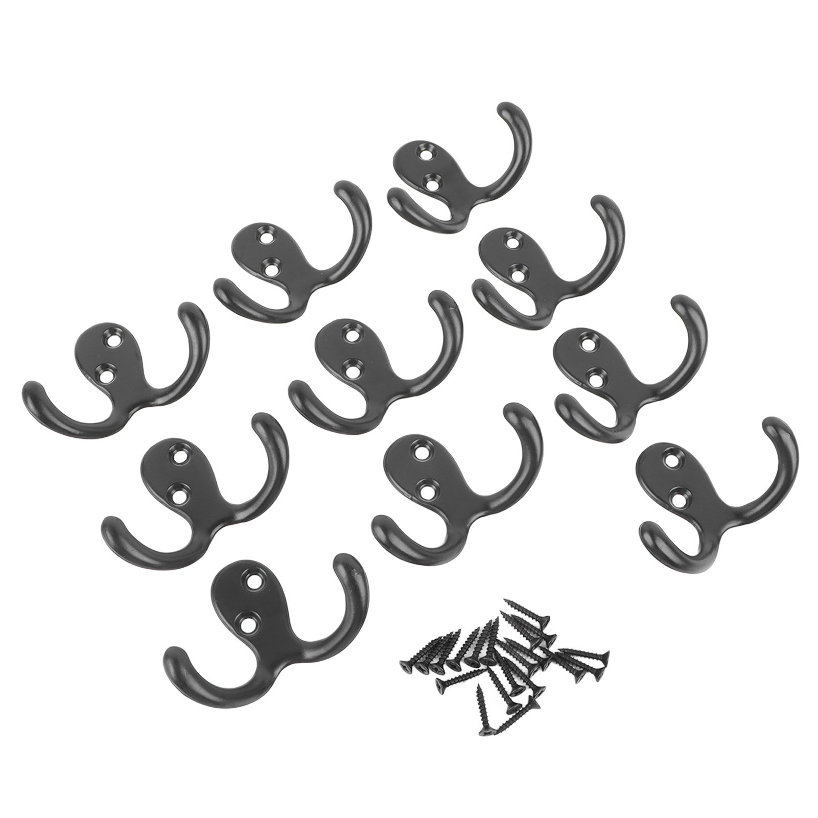 10 Stück Schwarze Doppelhaken Zur Wandmontage, Retro-stil, Robuste Zinklegierung, Für Bad Und Küche