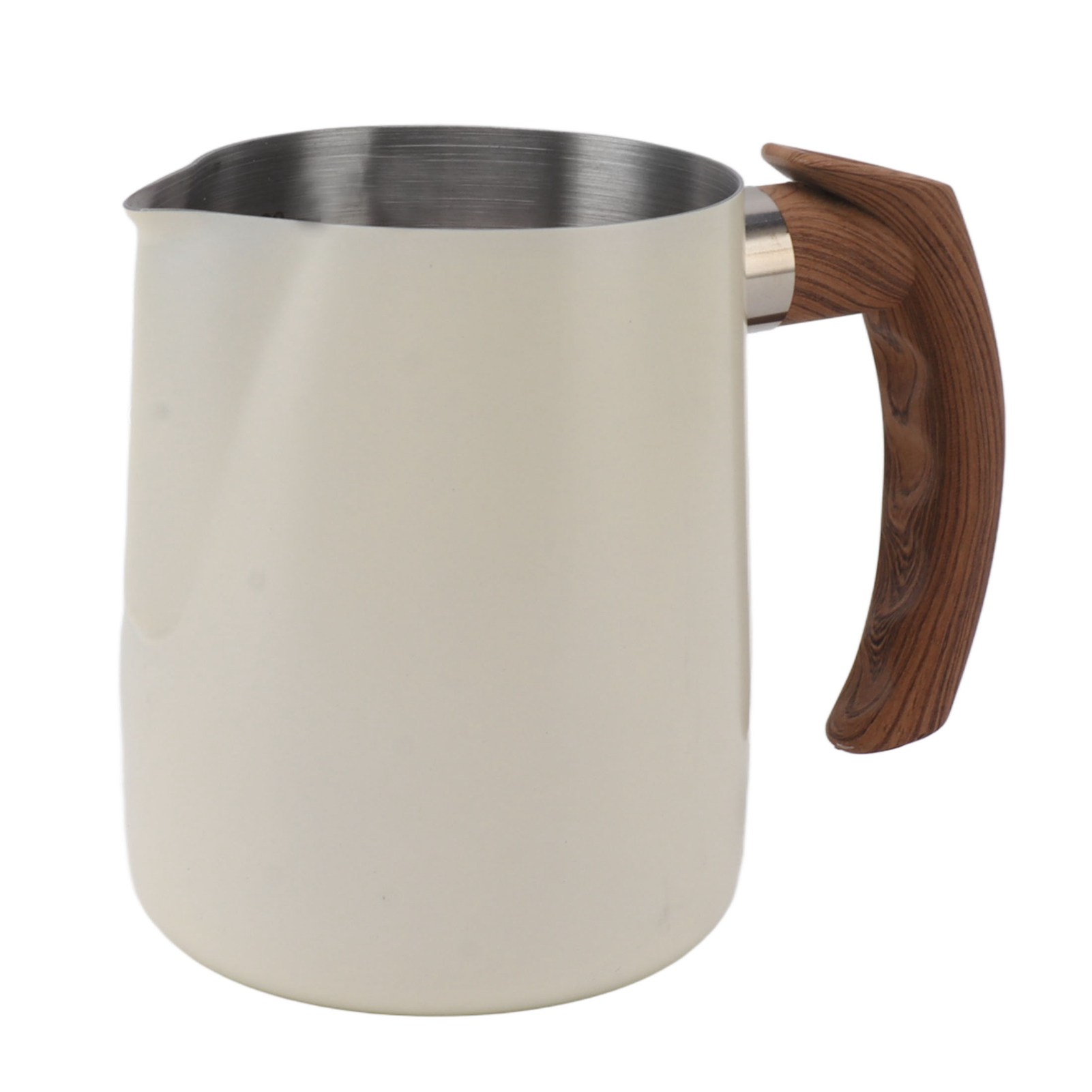 Milchaufschäumbecher Mit Innenskala, Edelstahl 304, Tropffreier Ausguss, Kaffeekännchen Mit Griff, Perlweiß, 600 Ml