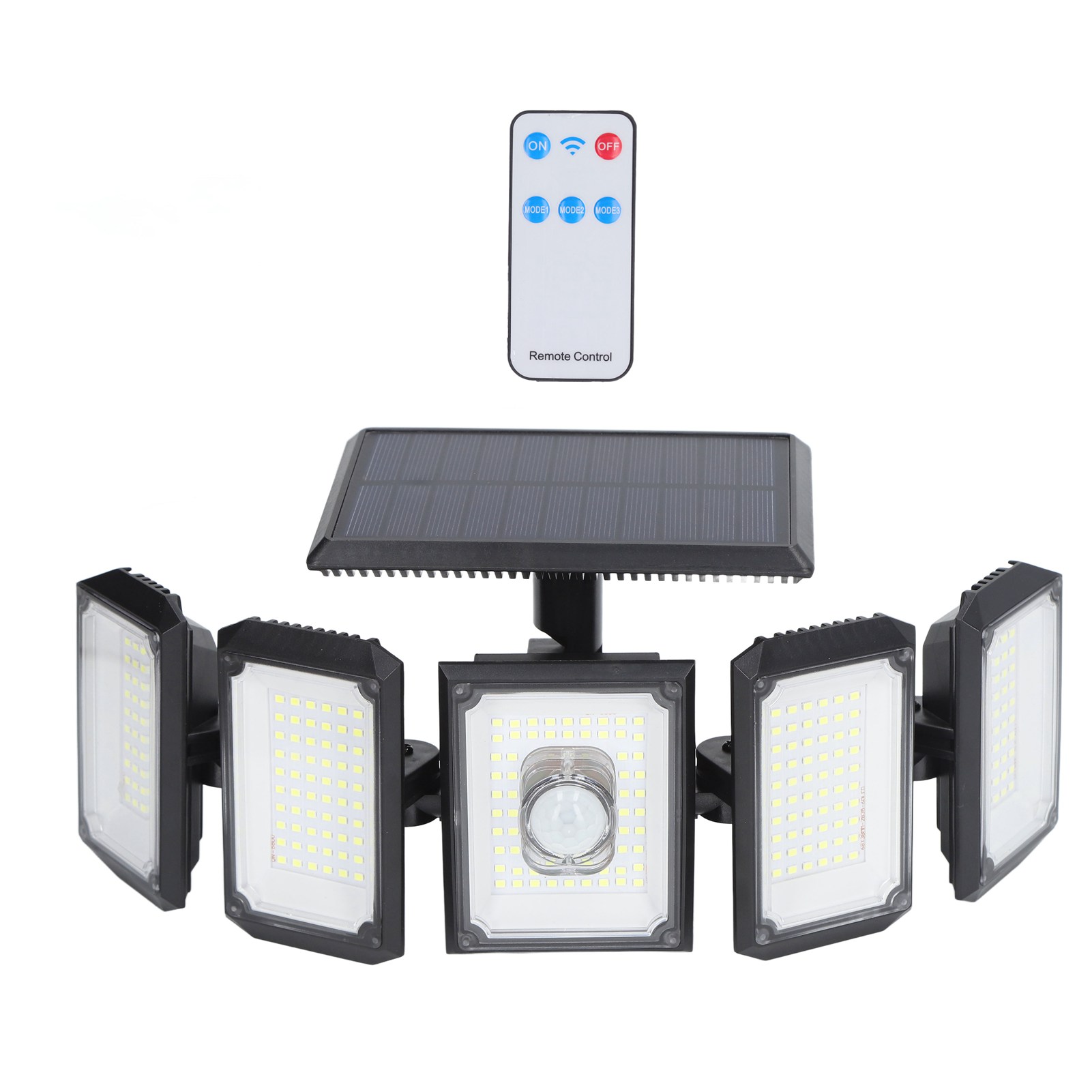 Solar-wandleuchte Mit Bewegungsmelder, 3 Modi, 5 Drehbaren Köpfen, Wasserdicht, 6500k Led-straßenleuchte Mit Fernbedienung