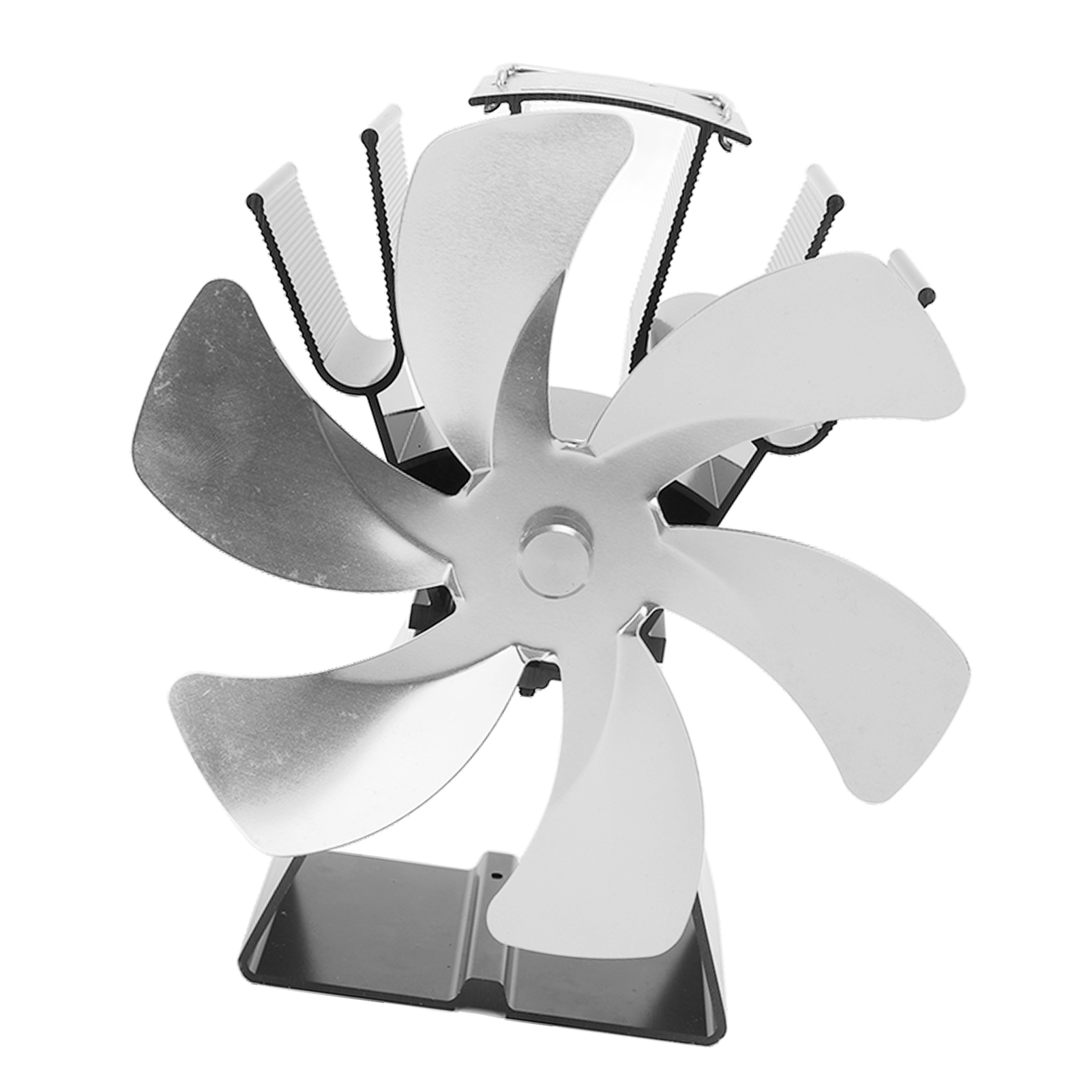 6-blatt-ofenlüfter Aus Aluminiumlegierung Mit Manueller Steuerung, Tischventilator Für Holzöfen, Pelletöfen Und Kaminöfen, Silber