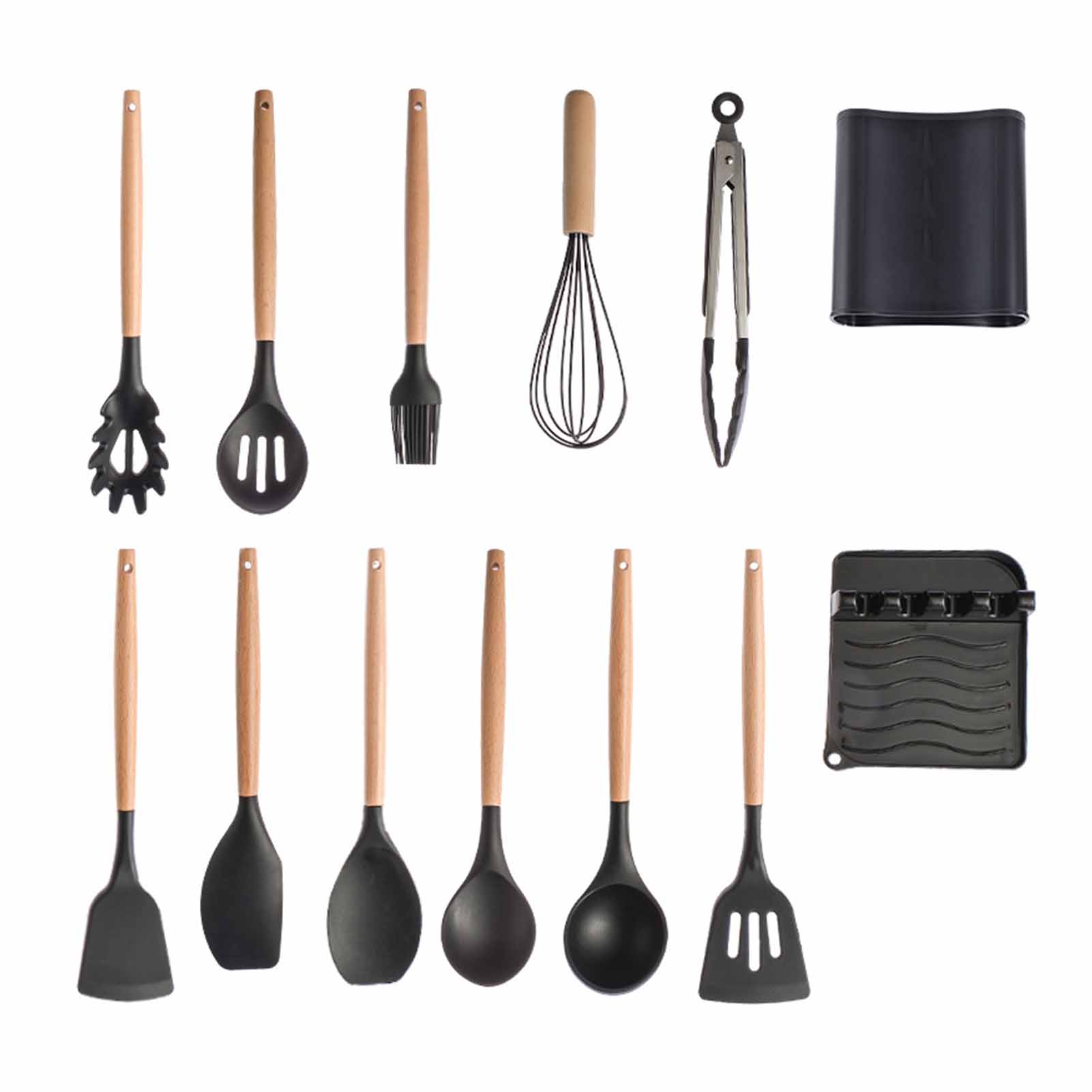 13-teiliges Kochutensilien-set Aus Silikon, Antihaftbeschichtet, Hitzebeständig, Mit Holzgriffen