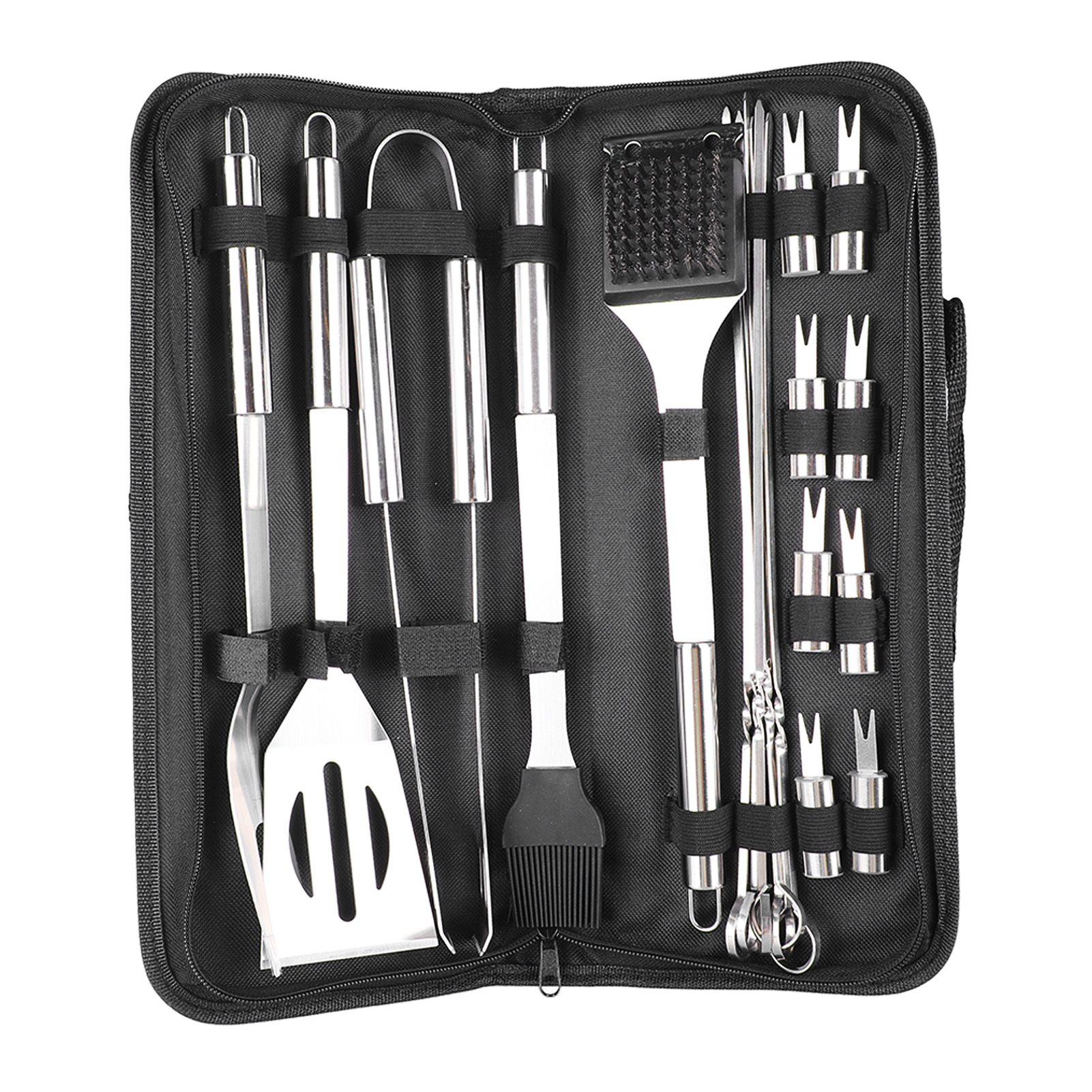 20-teiliges Professionelles Grillset Aus Edelstahl: Grillzange, Spatel, Gabel, Bürste – Ideal Für Camping Und Reisen.