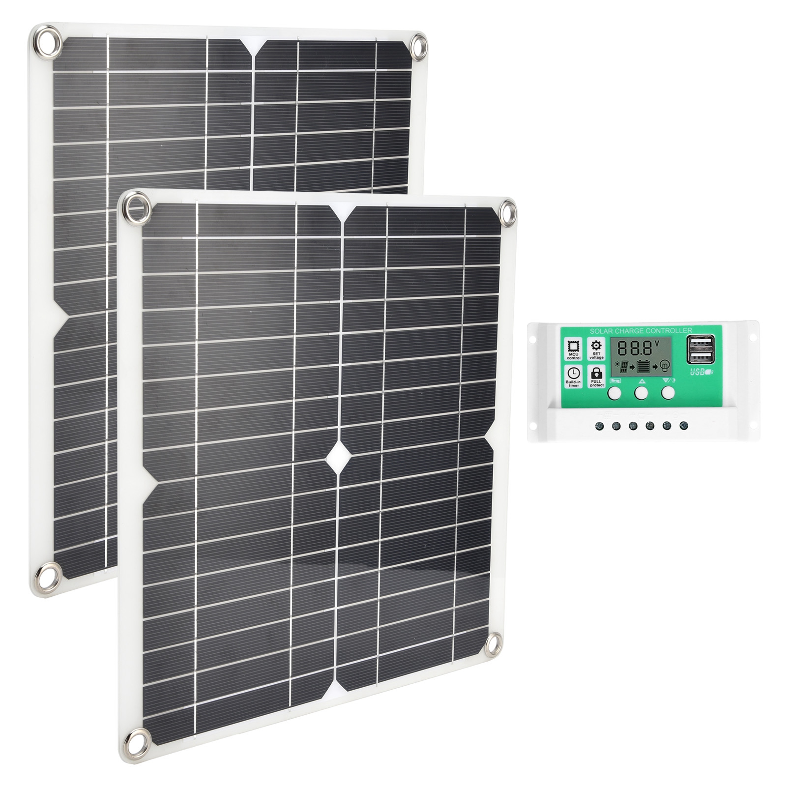 2 Stück 15w Solarpanel-platine, 50a Controller-kabelset Mit Zwei Usb-anschlüssen Für Auto, Boot