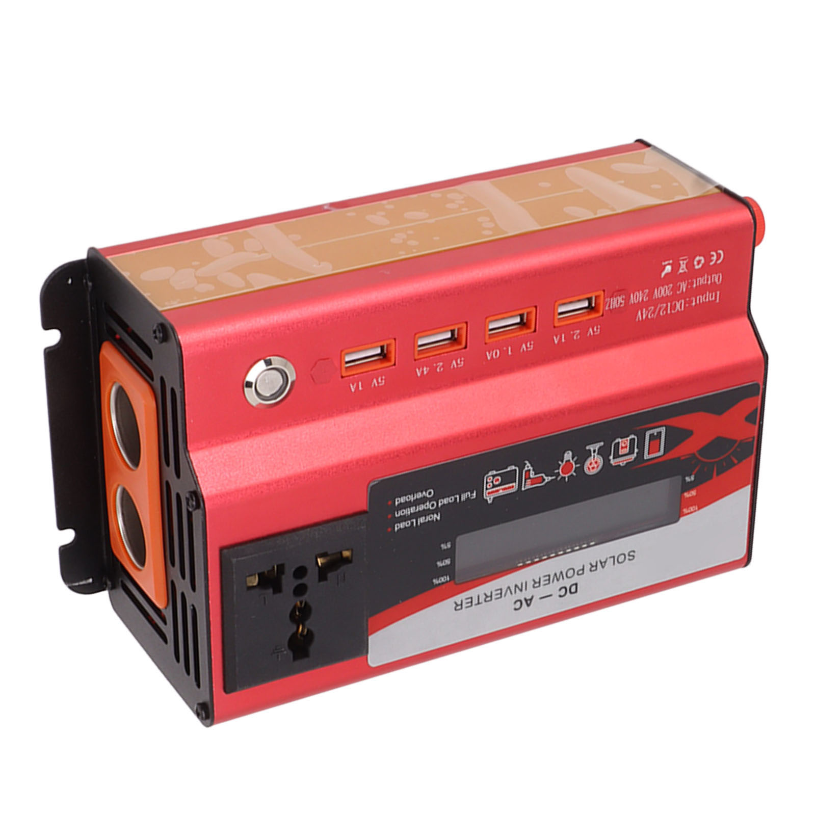 420-w-kfz-wechselrichter Mit Led-anzeige, 4 Usb-anschlüssen, Aluminiumlegierung, 12 V Auf 220 V, Rot