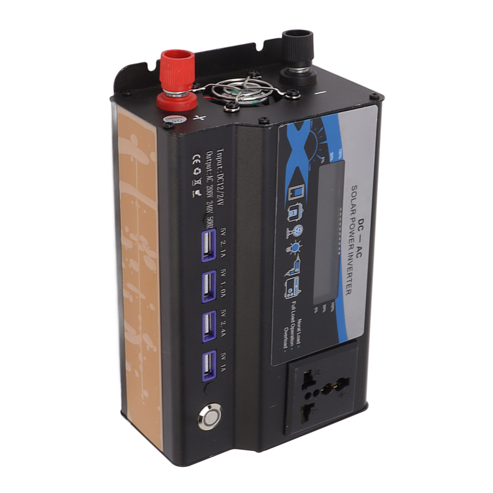 420-w-kfz-wechselrichter Mit Led-anzeige, 4 Usb-anschlüssen, Aluminiumlegierung, 12 V Auf 220 V, Schwarz