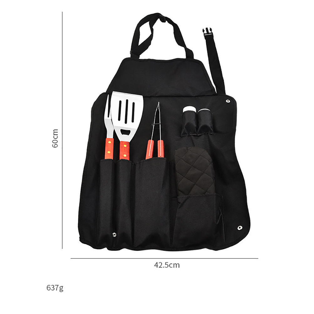 8-teiliges Grillbesteck-set Aus Edelstahl Mit Aufbewahrungstasche, Schürze Und Grillzubehör Für Drinnen Und Draußen, Partys, Camping, Schwarze Handschuhe