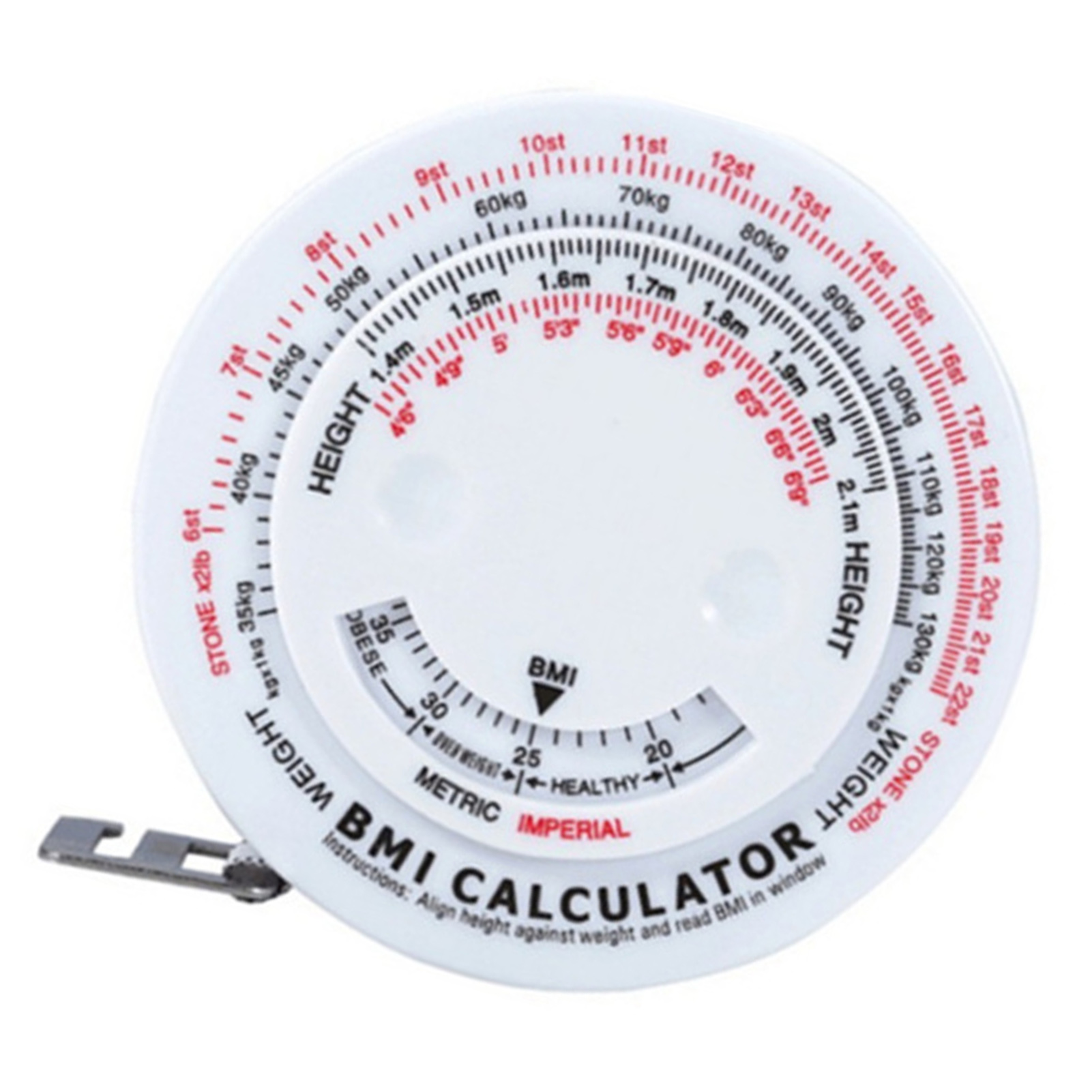 Rundes Bmi-messband Mit Automatischem Einzug, Taillenumfangrechner, Tragbares Gesundheitsmaßband, Weiß