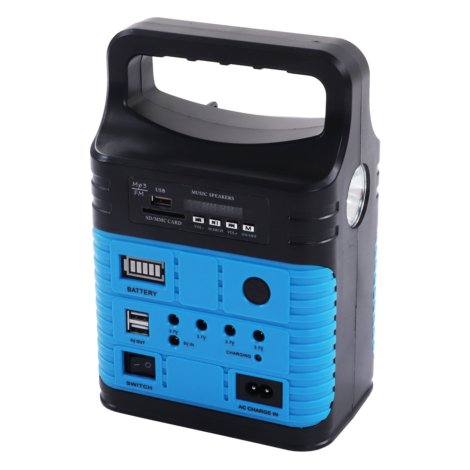 Sdm 3790 10w Tragbarer Solargenerator Mit Solarpanel, Notlampe, Mp3-funktion, Stromerzeugungssystem Eu 250v Blau