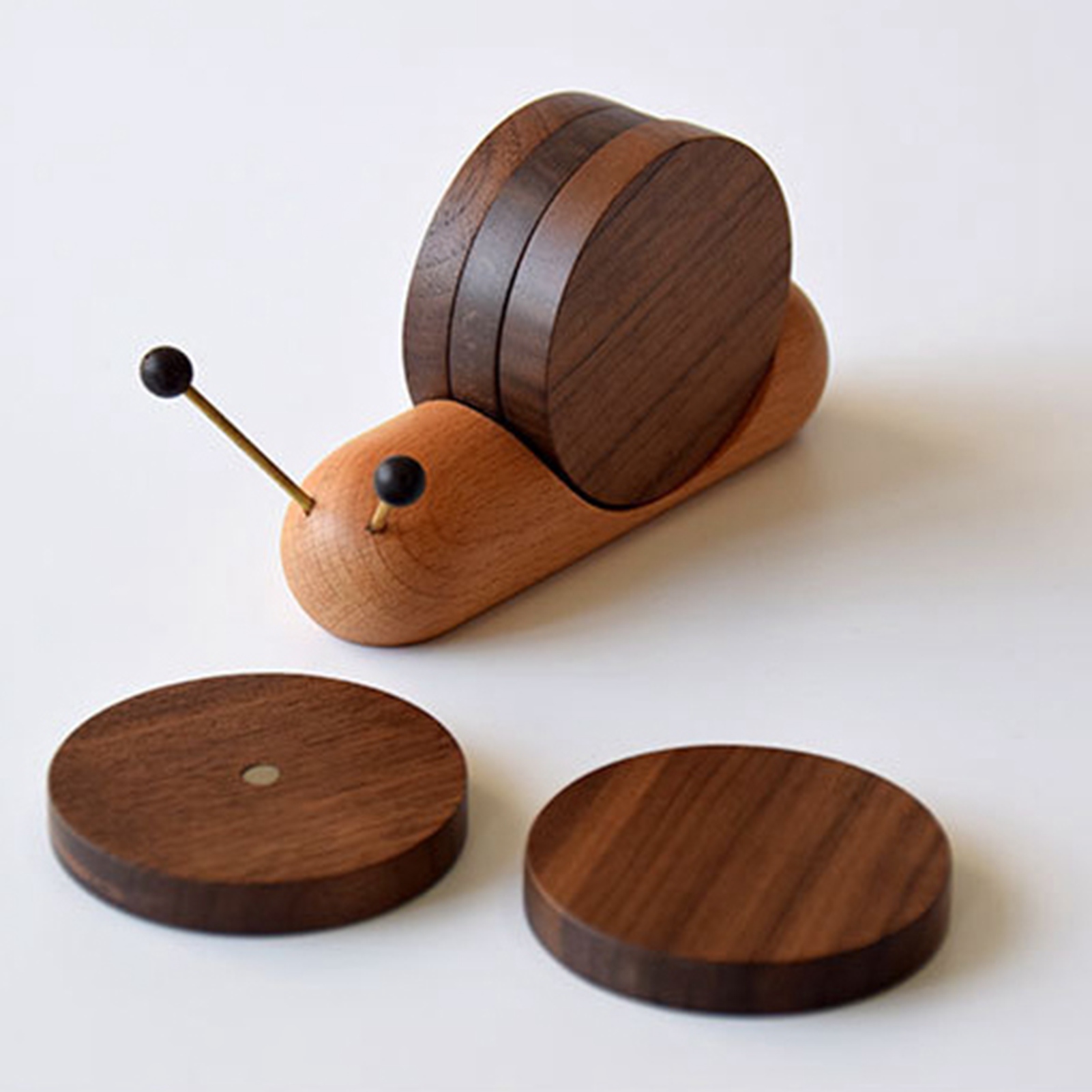 Holz-untersetzer Für Tassen, Wärmeisolierend, Niedliche Schneckenform, 5er-pack Runde Holzuntersetzer Mit Magnet, Mit Magnet