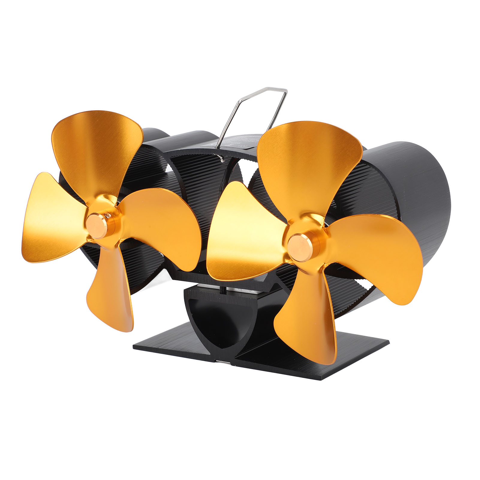 Ofenventilator, Wärmebetrieben, Aluminiumlegierung, 4 Flügel, Doppelkopf, Kaminventilator Als Ersatzteil, Gold