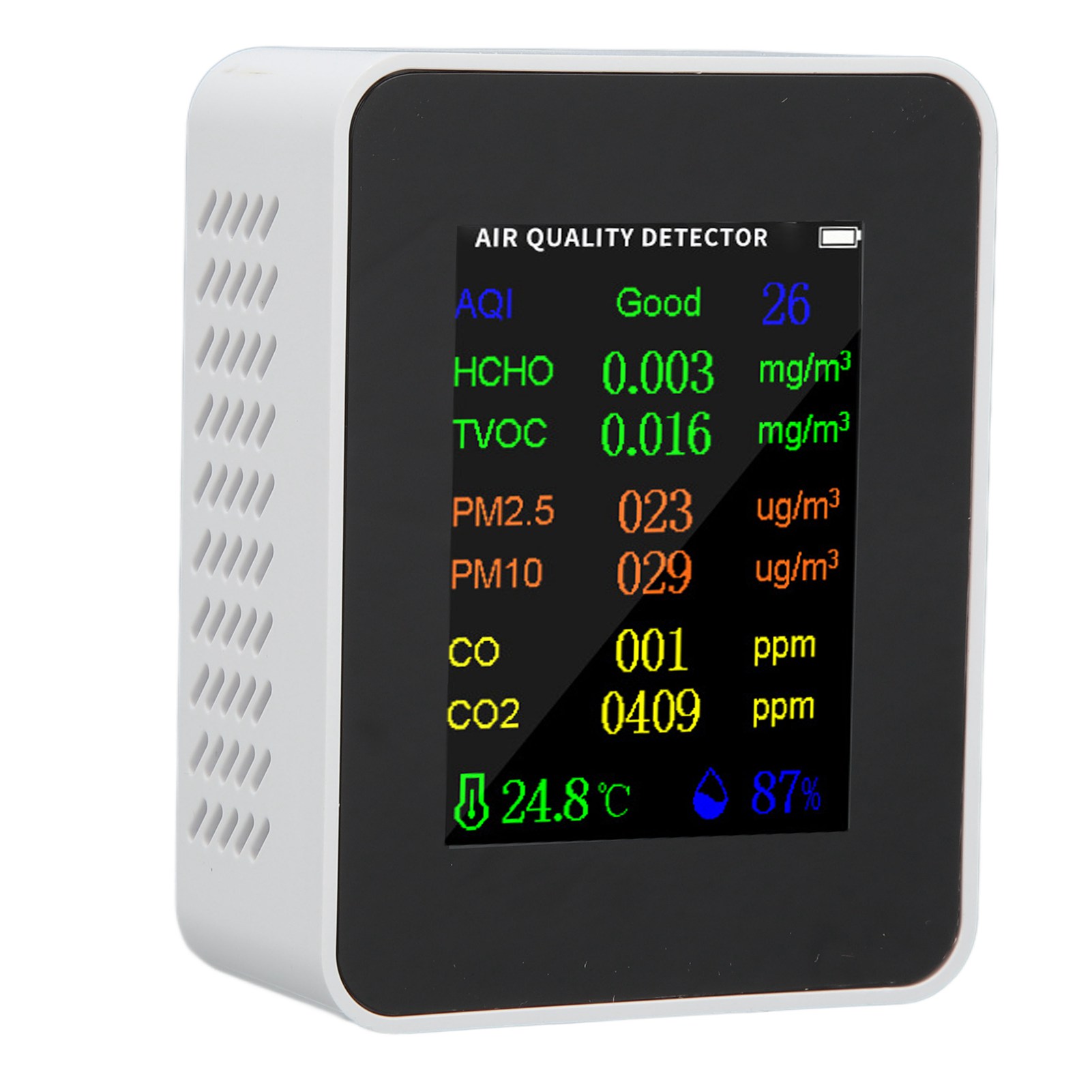 Luftqualitätsmonitor, Kohlendioxid-detektor, Präziser Tester Für Co, Co2, Pm2,5, Tvoc, Hcho, Temperatur, Luftfeuchtigkeit, Alarmmodus, Weiß
