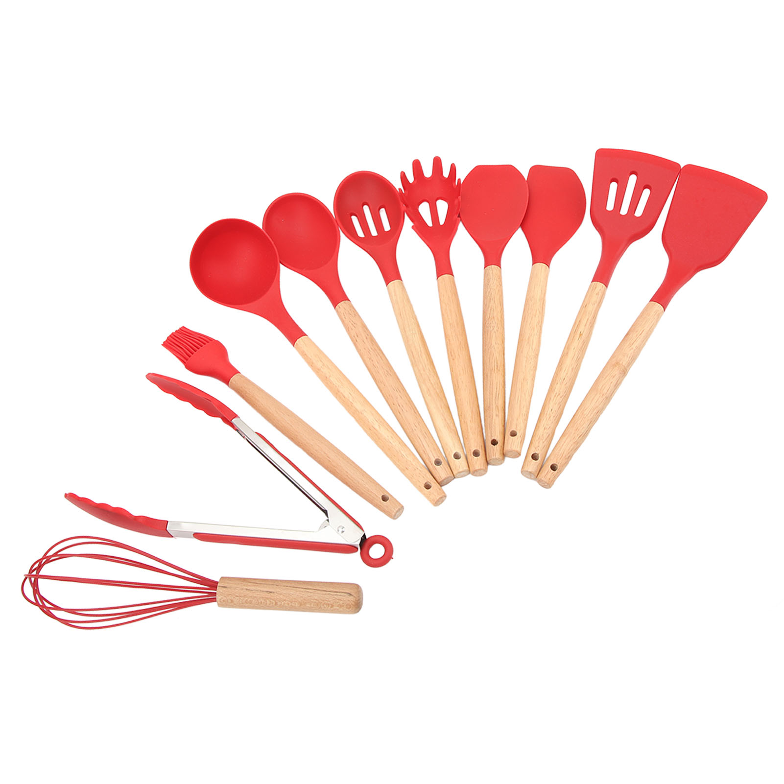 12-teiliges Küchenutensilien-set Mit Ergonomischen Holzgriffen Und Silikon-küchenhelfern, Rot
