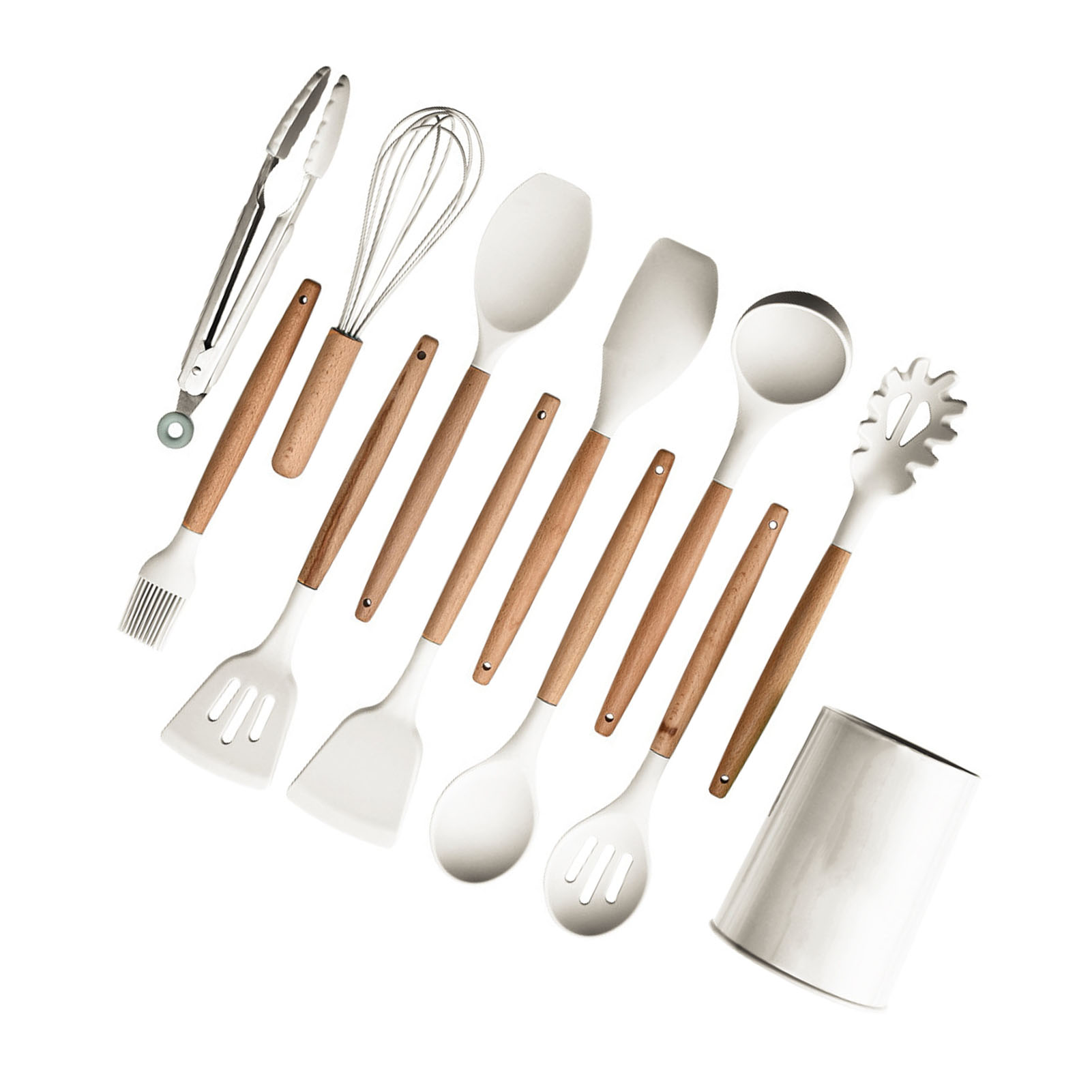 11-teiliges Küchenutensilien-set Mit Holzgriffen, Hitzebeständig, Vielseitig Einsetzbar, Aus Silikon – Ideal Für Zuhause