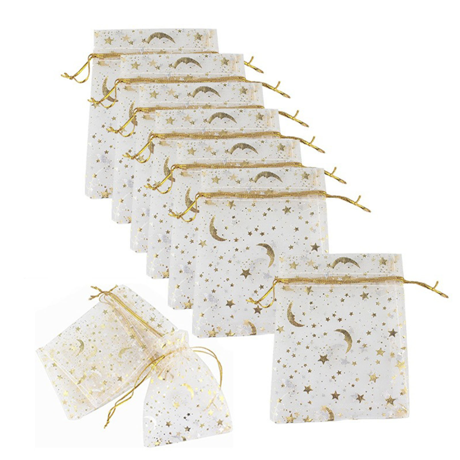 100 Stück Kordelzugbeutel Aus Organza-stoff (9 X 12 Cm) Mit Sternen- Und Mondmuster, Modische Gastgeschenkbeutel Für Hochzeiten Und Partys
