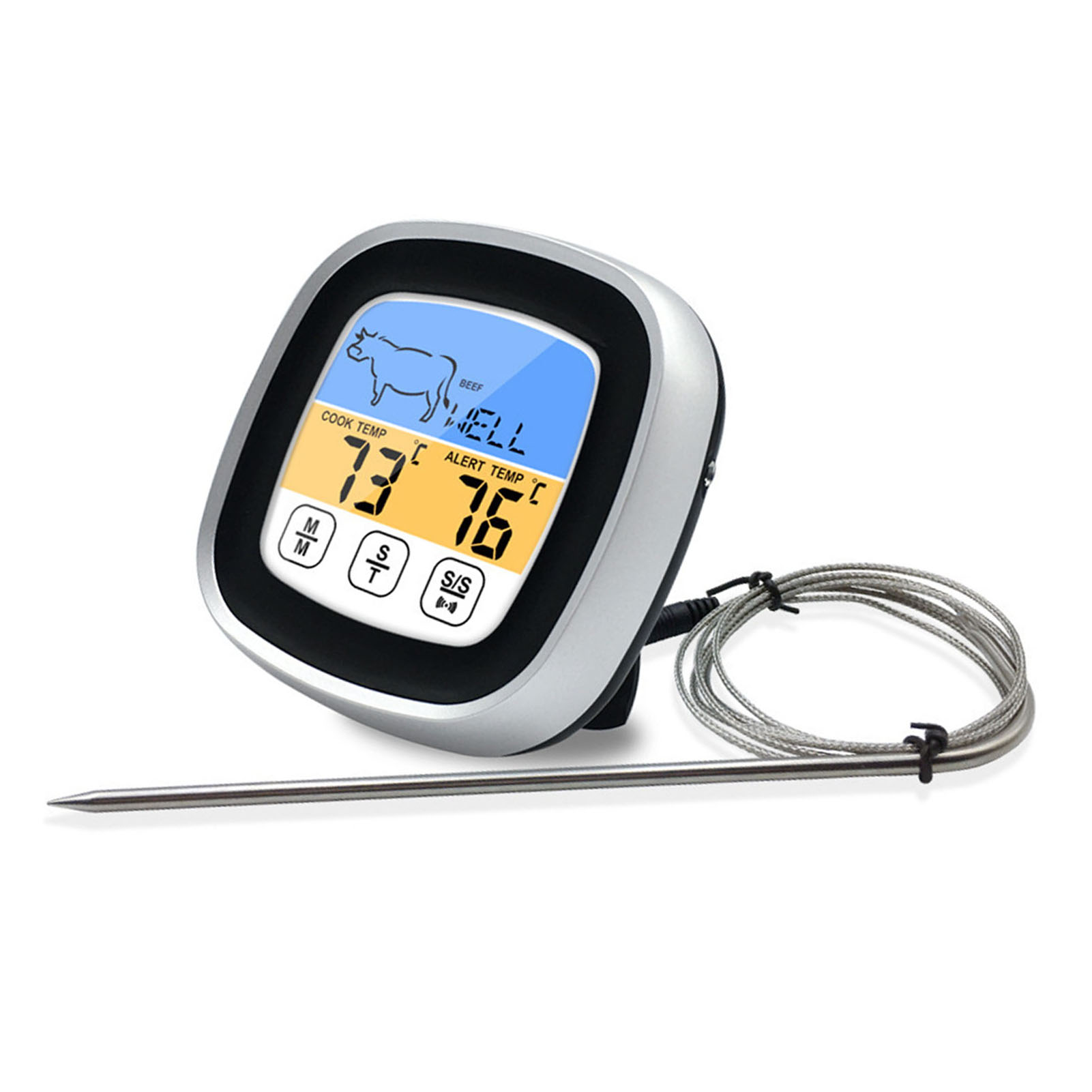 Digitales Fleischthermometer Mit Touchscreen Aus Edelstahl, Schwarz, Für Küche Und Grill