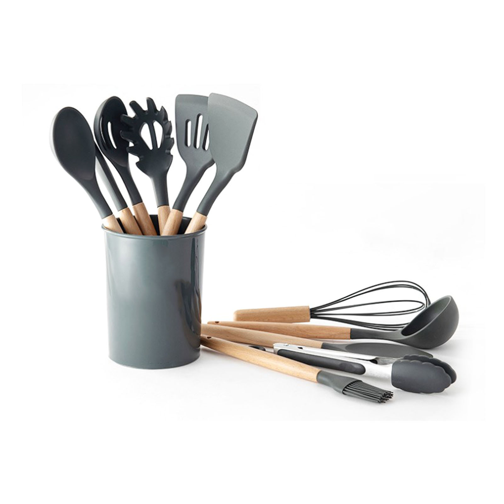 11-teiliges Silikon-küchenhelfer-set Im Europäischen Stil, Antihaftbeschichtet, Hitzebeständig, Inklusive Halter