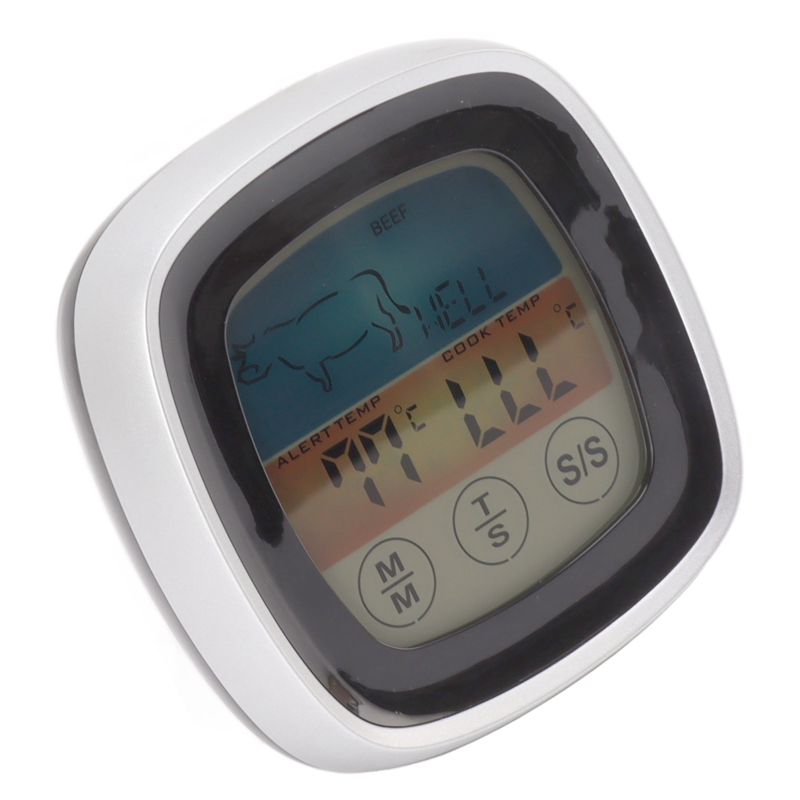 Lebensmittelthermometer Mit Touch-funktion, Digitales Küchenthermometer Mit Timer, Grillthermometer, Schwarz Mit Silbernem Mittelrahmen