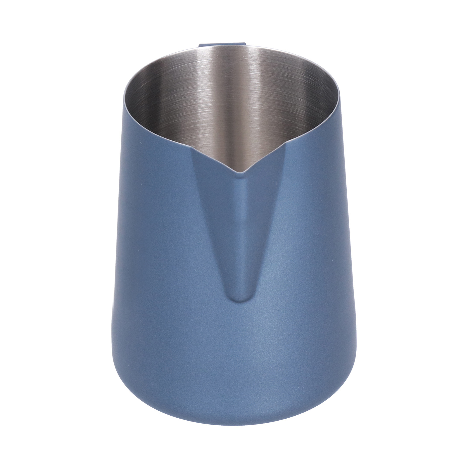 Latte-becher Mit Spitzem Ausguss, Langlebiger Milchaufschäumkännchen Aus Edelstahl 304 Mit Abgewinkeltem Griff, Blau, 600 Ml (ohne Etikett)