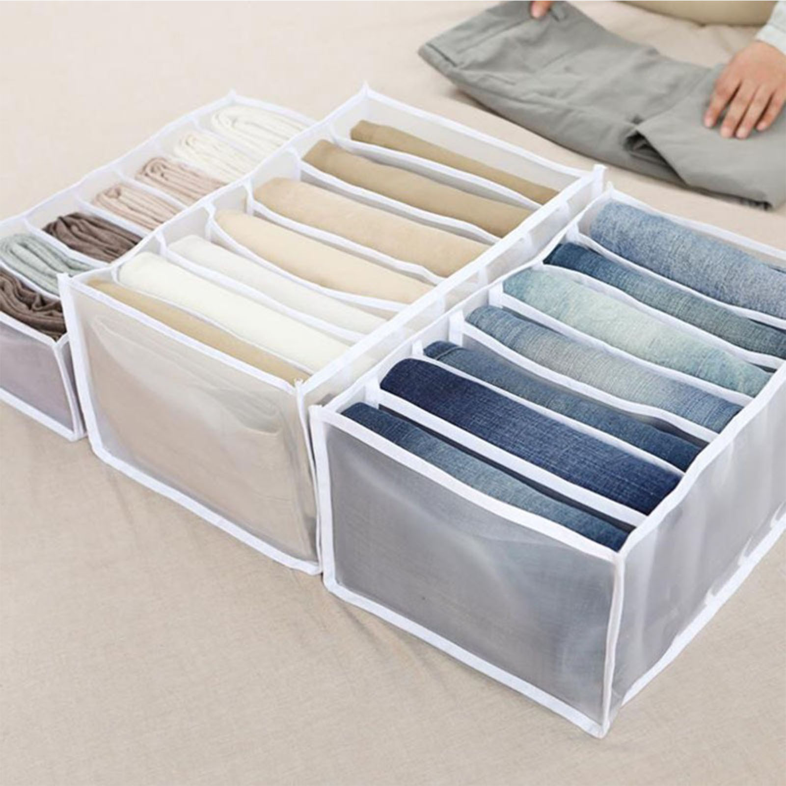 Stück Weiße Hosenaufbewahrungsbox Mit 7 Fächern, Hosenaufbewahrungskoffer Mit 7 Fächern, Organizer Für Den Kleiderschrank