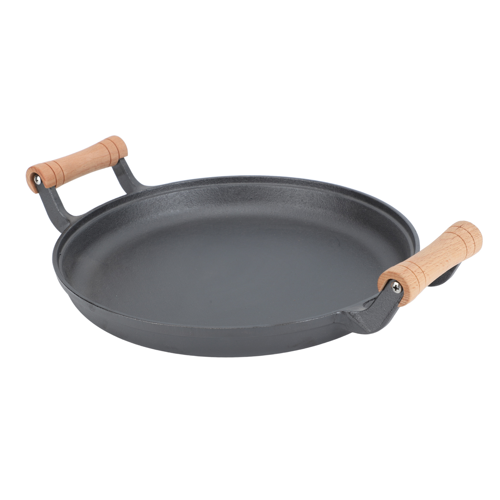 Bbq-grillpfanne Mit Zwei Holzgriffen, Runde Gusseisenpfanne Zum Braten Von Steaks Und Fleisch Für Grillpartys, 33 Cm / 12,99 Zoll