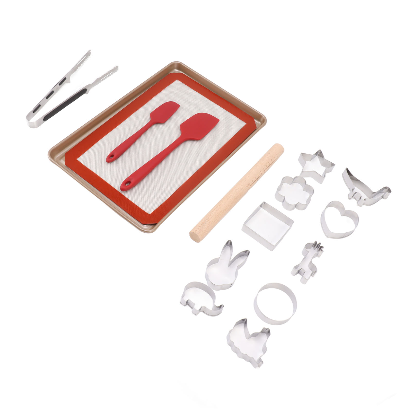 Ausstechformen-set Aus Kohlenstoffstahl, Inklusive Backblech, Backmatte, Nudelholz, Spatel Und Klemme
