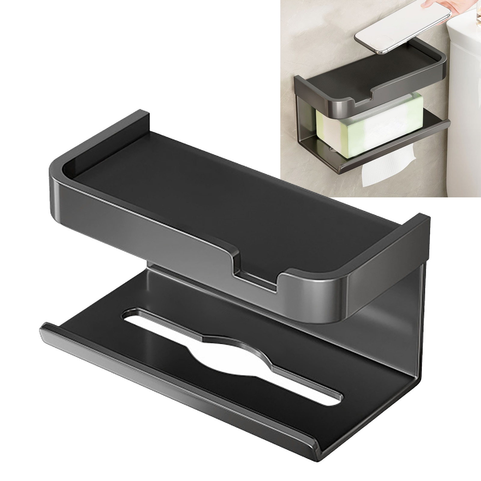 Platzsparender, Multifunktionaler, Wandmontierter, Selbstklebender Toilettenpapierspender Mit Ablage Für Mobiltelefone
