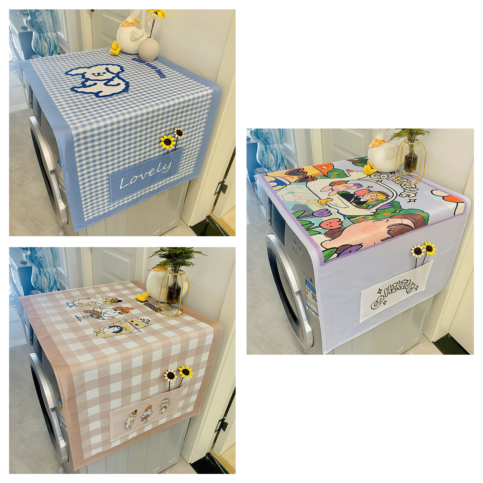 Kühlschrank-staubschutzhülle Im Cartoon-stil, Leuchtende Farben, Weiches Baumwoll-leinen-gemisch, Waschmaschinenabdeckung Für Zuhause, Büro, Küche, Hundemotiv, 60 Cm Breit Und 141 Cm Lang