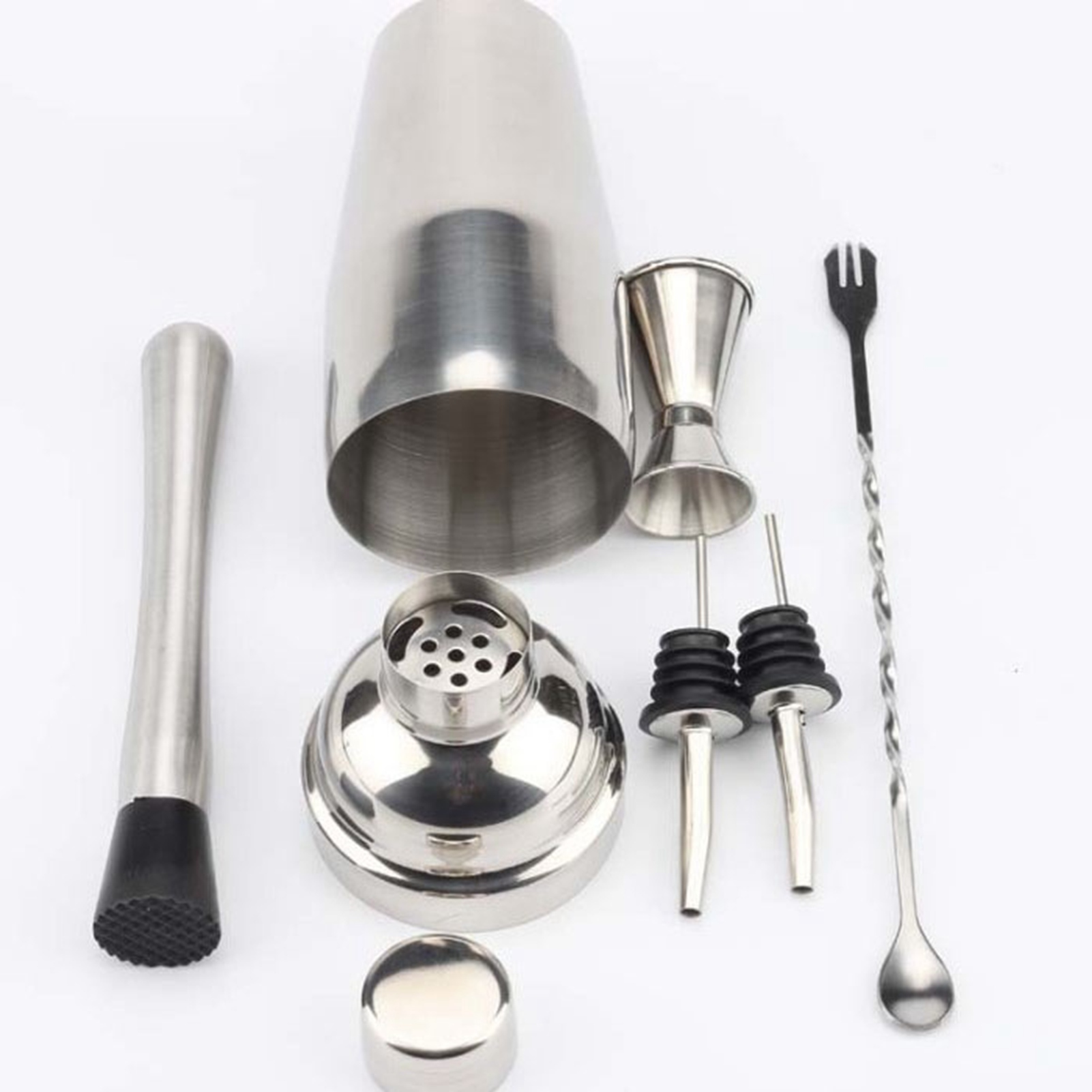 6-teiliges Barkeeper-set Aus Edelstahl: Cocktailshaker, Rührstab Und Barwerkzeug Für Getränke
