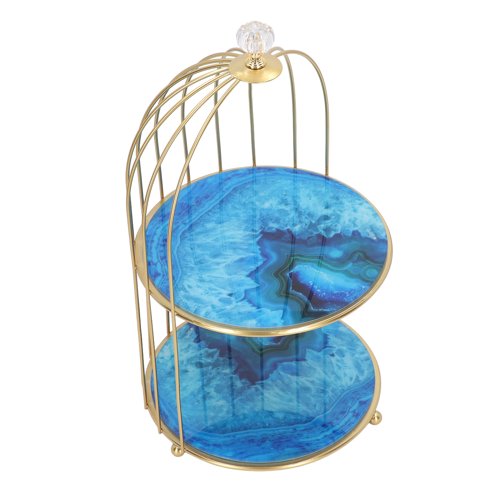 Doppelstöckiges Ablageregal Mit Vogelkäfig-design Für Badezimmerablage, Schminktisch, Goldrahmen, Achatsteinmuster