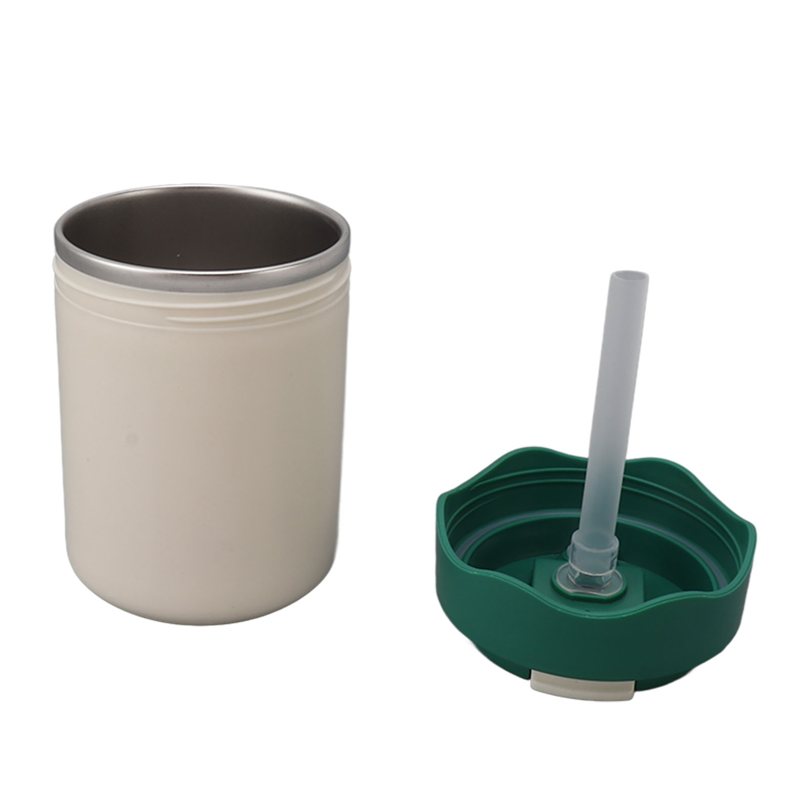 Isolierter Kaffeebecher, Doppelwandig, Edelstahl 304, Tragbarer Vakuum-wasserbecher Mit Strohhalm, 450 Ml, Grün