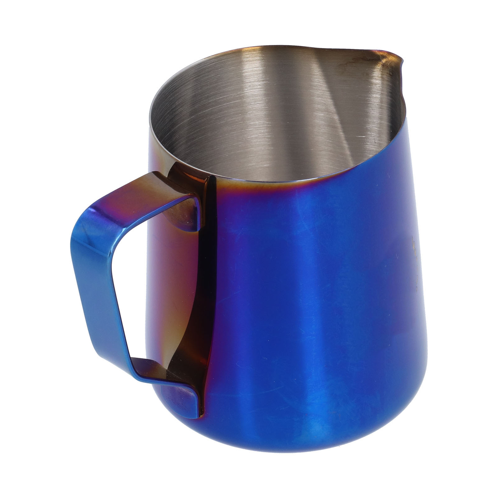 Milchaufschäumkännchen Aus Edelstahl, Milch- Und Kaffeeaufschäumbecher Mit Innenskala, Spitzer Öffnung, Blau, 600 Ml (mit Etikett)