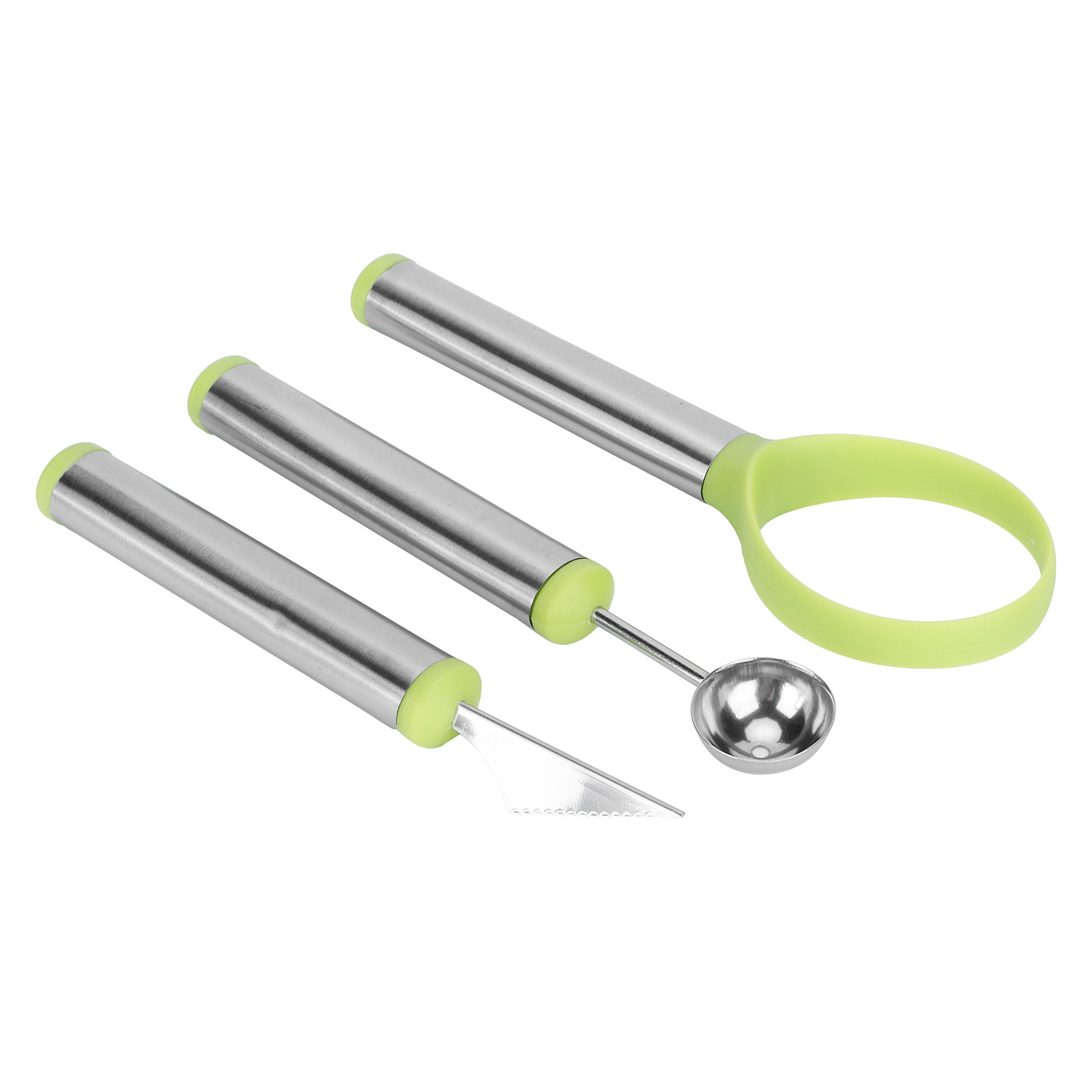 3-teiliges Obstlöffel-set Aus Edelstahl: Wassermelonenausstecher, Schnitzmesser, Obstschäler, Küchenhelfer