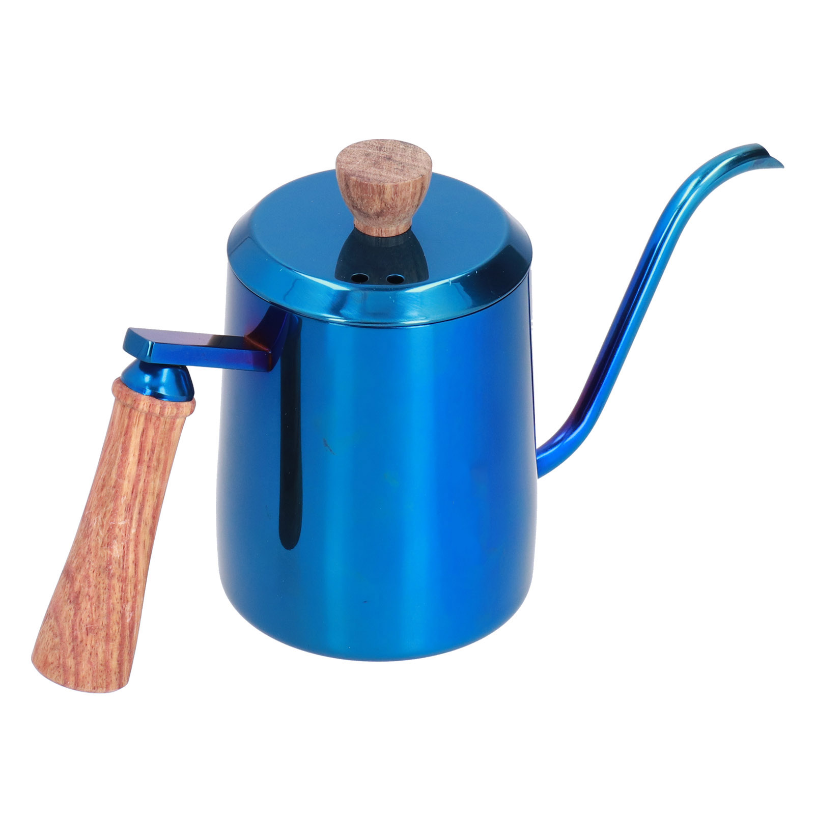 600 Ml Edelstahl-kaffeekanne Mit Langem, Schmalem Ausguss, Handfilter Und Holzgriff, Blau