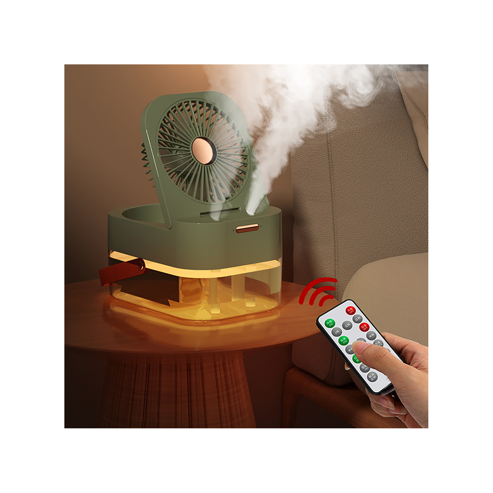 Faltbarer, Leiser Mini-tischventilator Mit Sprühfunktion Und Nachtlicht Für Zuhause, Reisen Und Büro (grün)