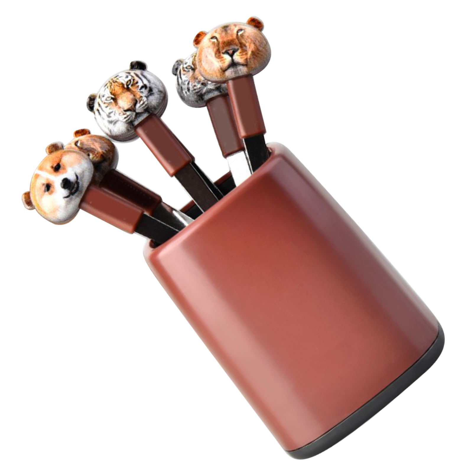 Gabel- Und Besteckset Mit Cartoon-tiermotiven, Edelstahl, Leicht, Tragbar, Braun
