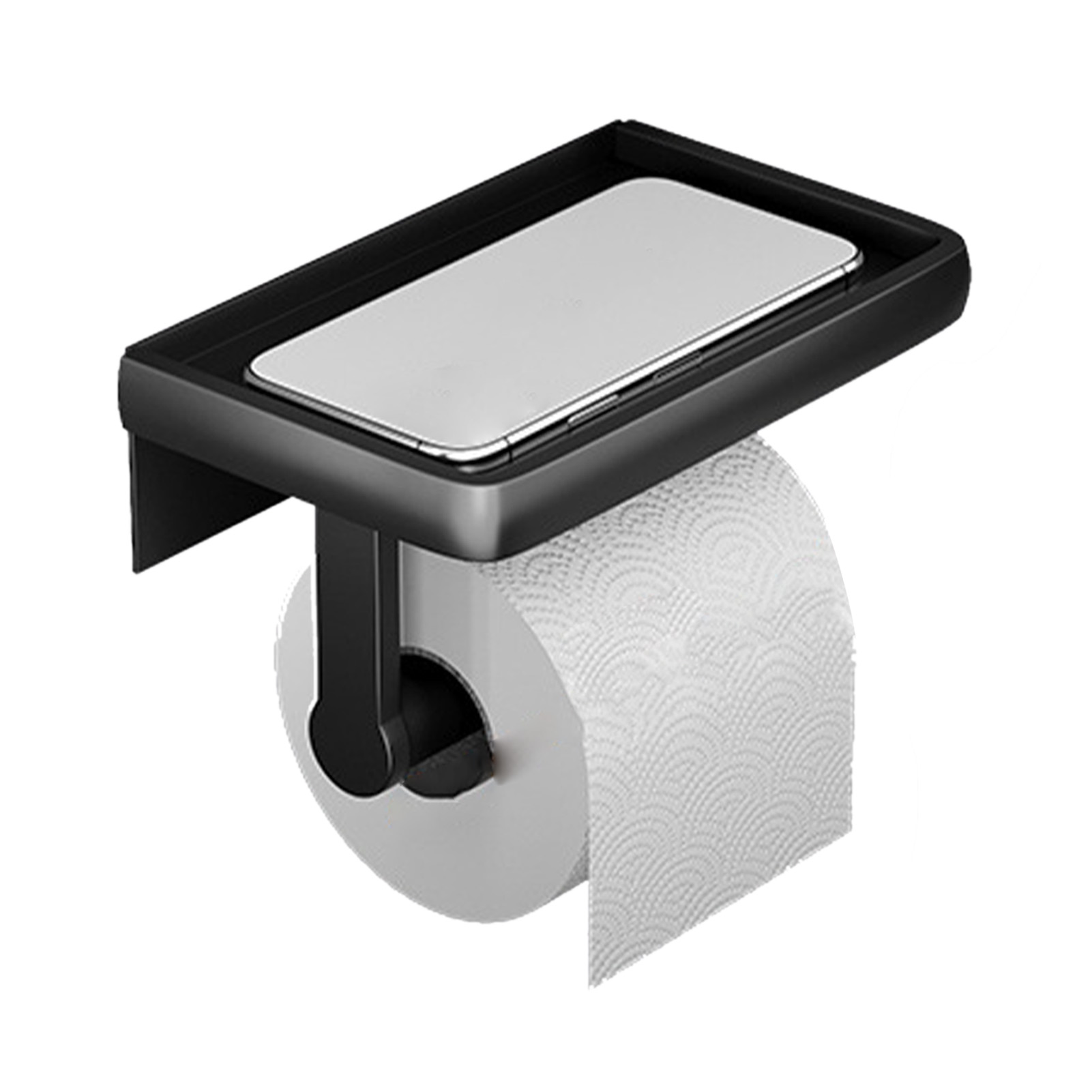 Platzsparender, Multifunktionaler, Wandmontierter, Selbstklebender Toilettenpapierhalter Aus Metall Mit Ablage Für Mobiltelefone