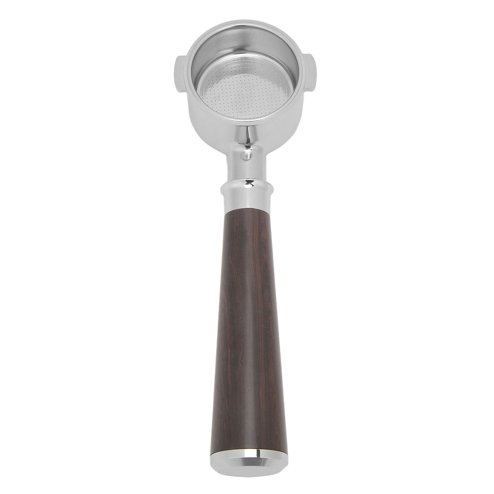 Kaffeesiebträger Aus Edelstahl (51 Mm Siebkorb, Bodenlos) Mit Holzgriff Für Die Eco310 Kaffeemaschine, Gefertigt Aus Afrikanischem Ebenholz.