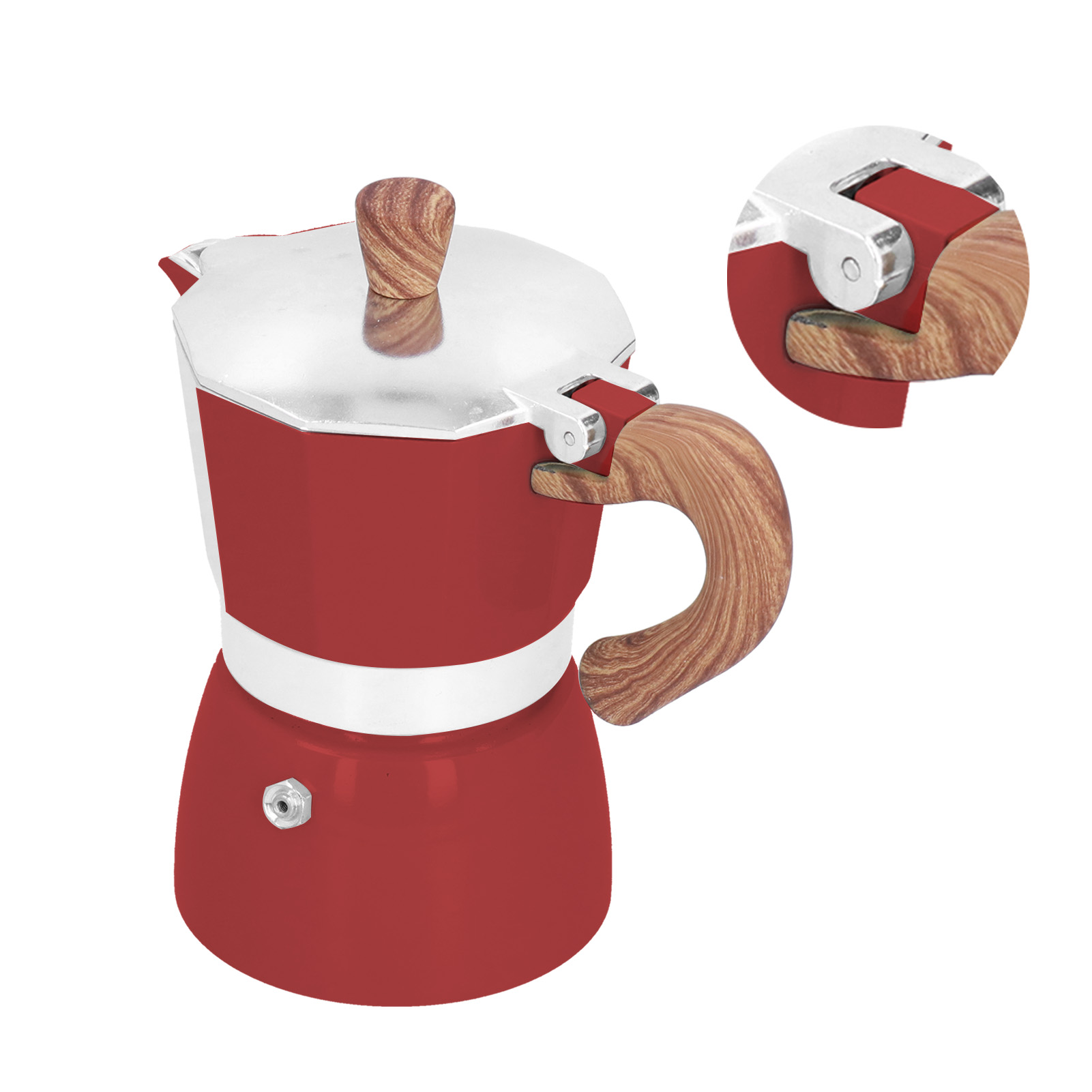 Praktische Achteckige Moka-kaffeekanne Aus Aluminium (150 Ml) Für Zuhause, Büro Und Küche, Rot