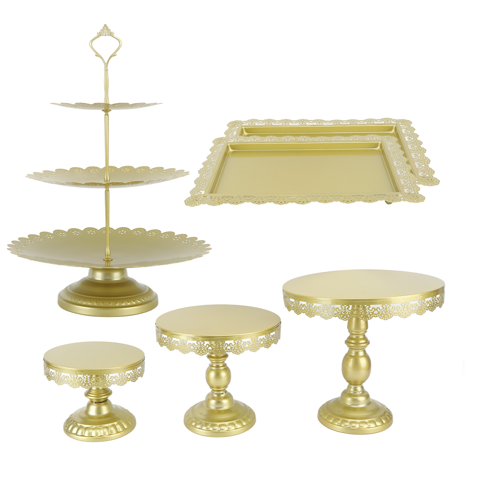 6-teiliges Goldenes Tortenständer-set Aus Eisen, Exquisiter Retro-hochzeitstortenständer Mit Tabletts Für Cupcakes, Muffins Und Kuchen