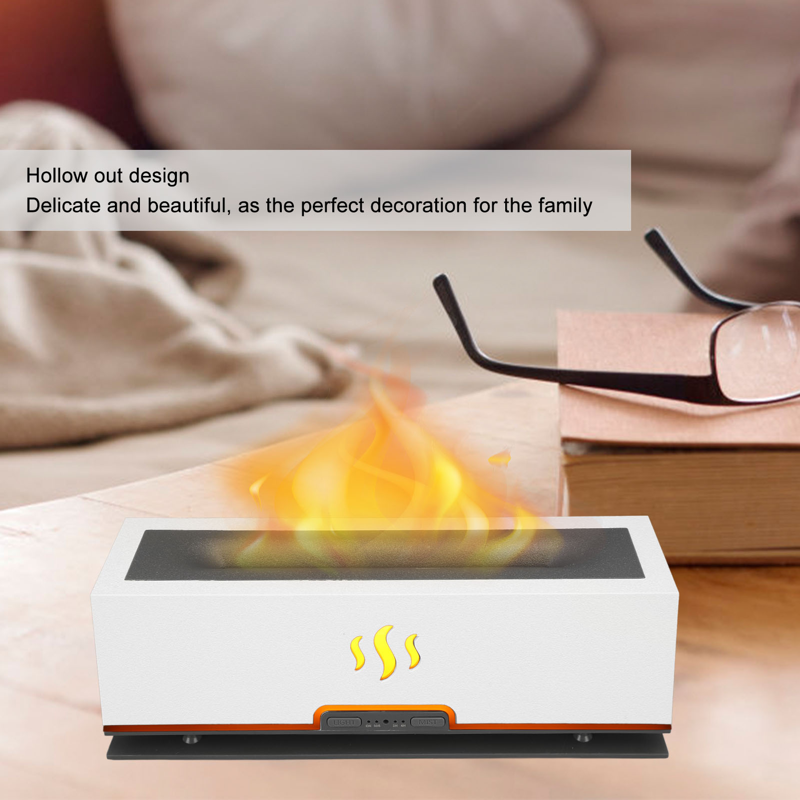 Aroma-diffusor Mit Flammensimulation, Led-lampe, Luftbefeuchter Und Vernebler Für Ätherische Öle, 100–240 V, Weiß, Eu-stecker