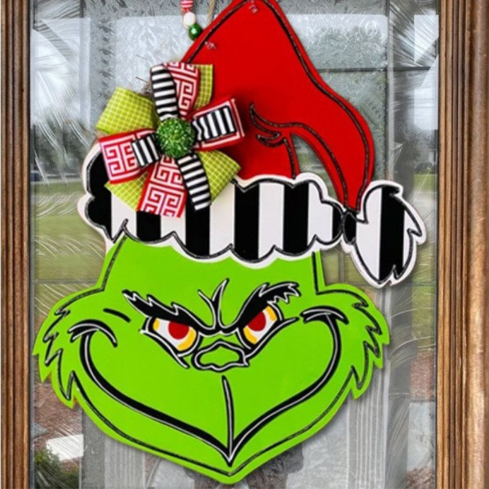 Weihnachtliches Willkommensschild Aus Grüner Folie Mit Holzkranz Für Haustür, Wand, Veranda, Innen- Und Außendekoration