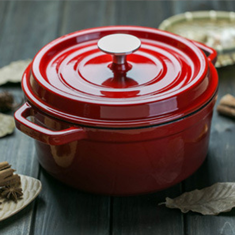 Emaillierter Kochtopf, Gusseisentopf Mit Deckel Und Doppelgriff, Rot, 22 Cm, Für Den Haushalt Und Die Küche