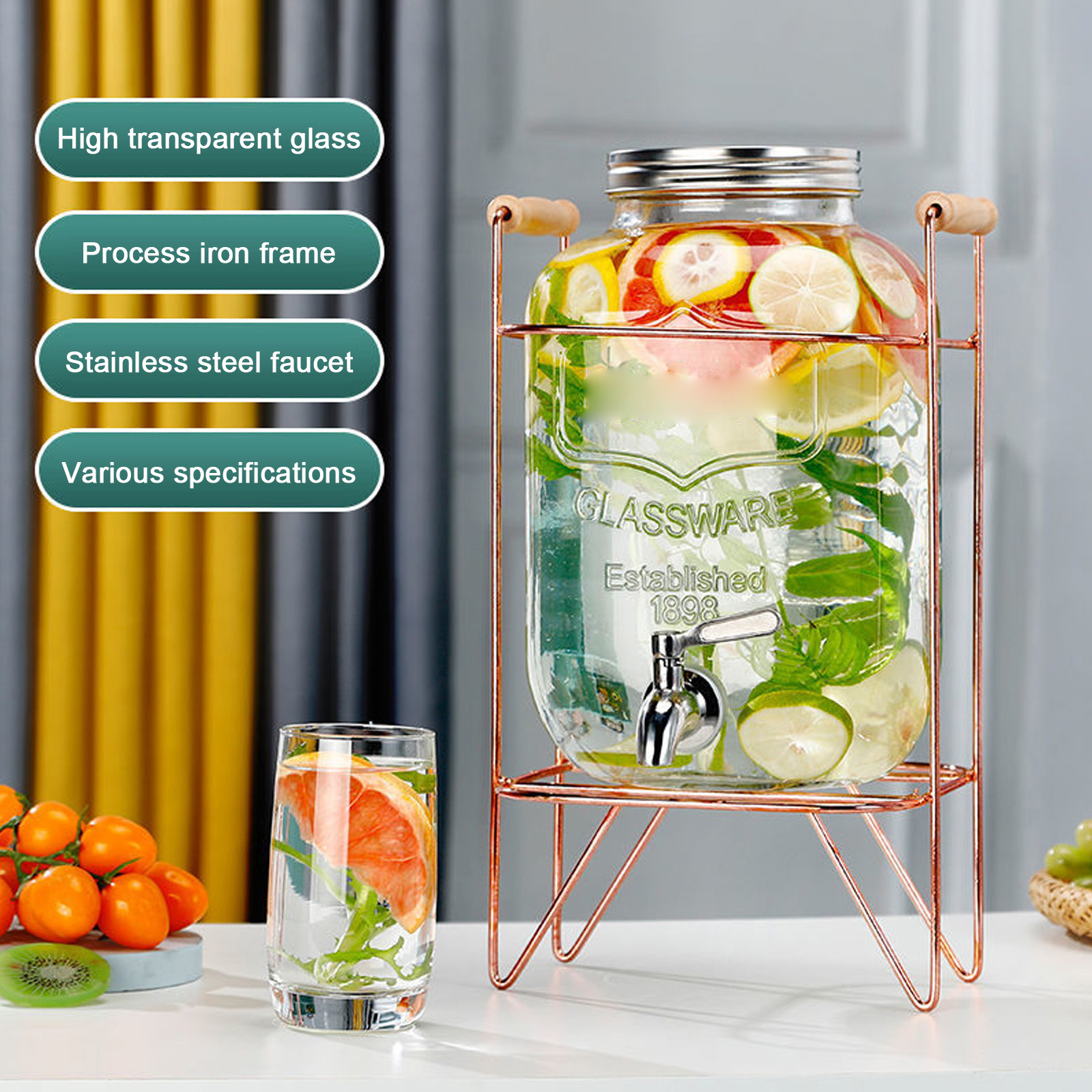 3-liter-glasflasche, Glas-getränkespender, Einmachglas-getränkespender, Glas-flüssigkeitsspender