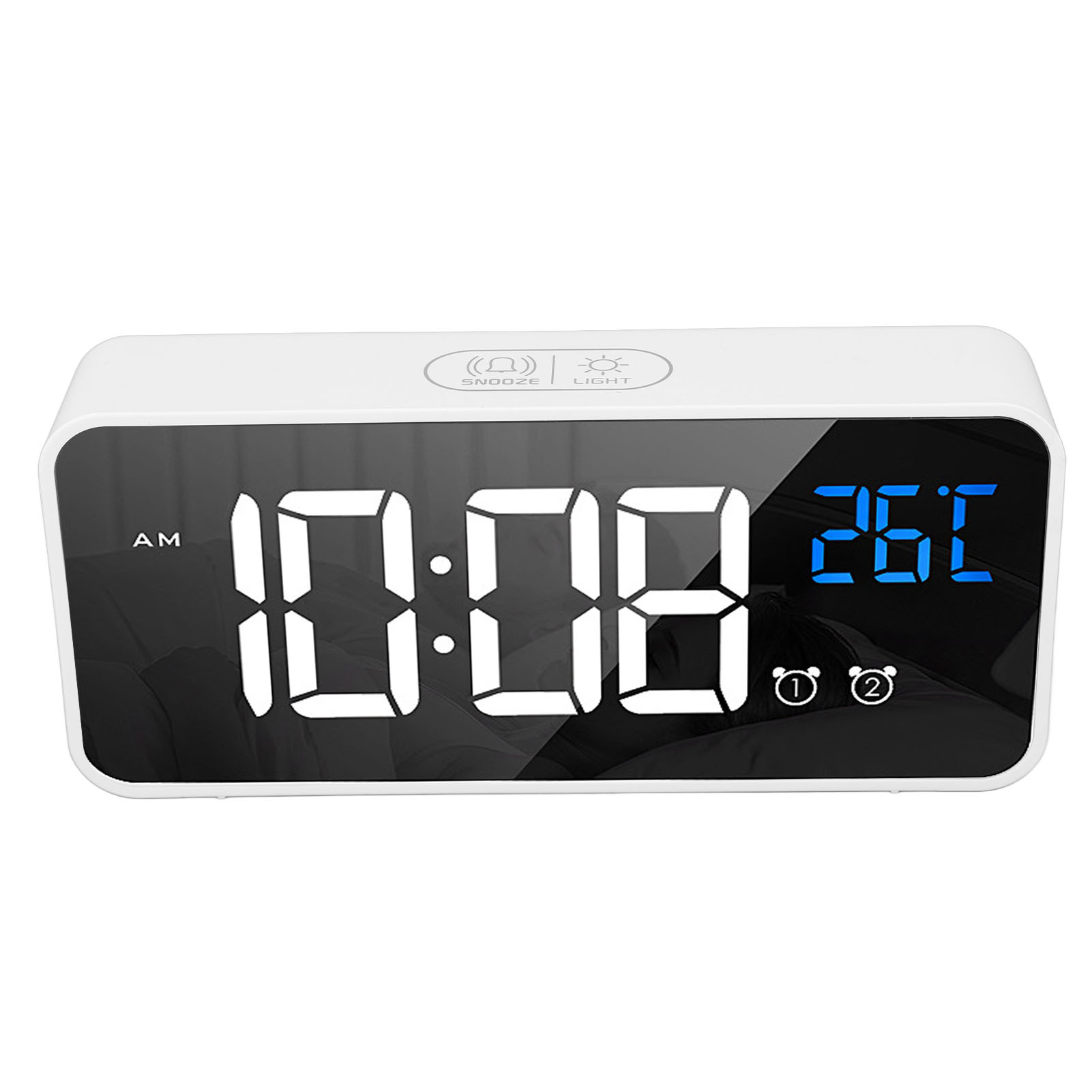 Spiegel-led-wecker Mit Zwei Weckzeiten, Wiederaufladbar, Sprachgesteuert, Digital, Für Schlafzimmer Und Nachttisch, Weiß