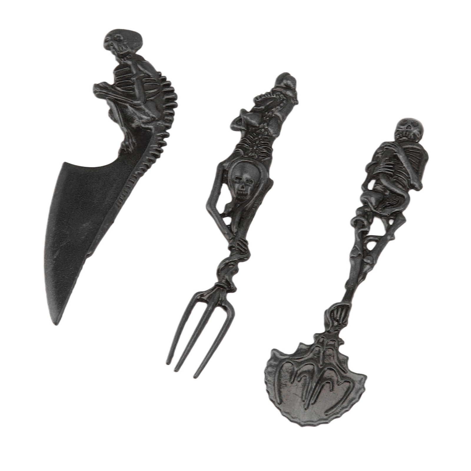 Halloween-skelett-besteckset, Persönlichkeit, Totenkopf, Metall, Zinklegierung, Geschirr, Kreativität, Skelett-gabel, Löffel, Messer, Halloween-geschenk, Schwarz