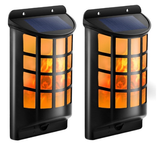 Solar-wandleuchte Für Den Außenbereich Mit Tanzender Flamme, Ip65, 66 Leds, 2000 Mah, Automatischer Regenschutz Für Terrasse Und Garten