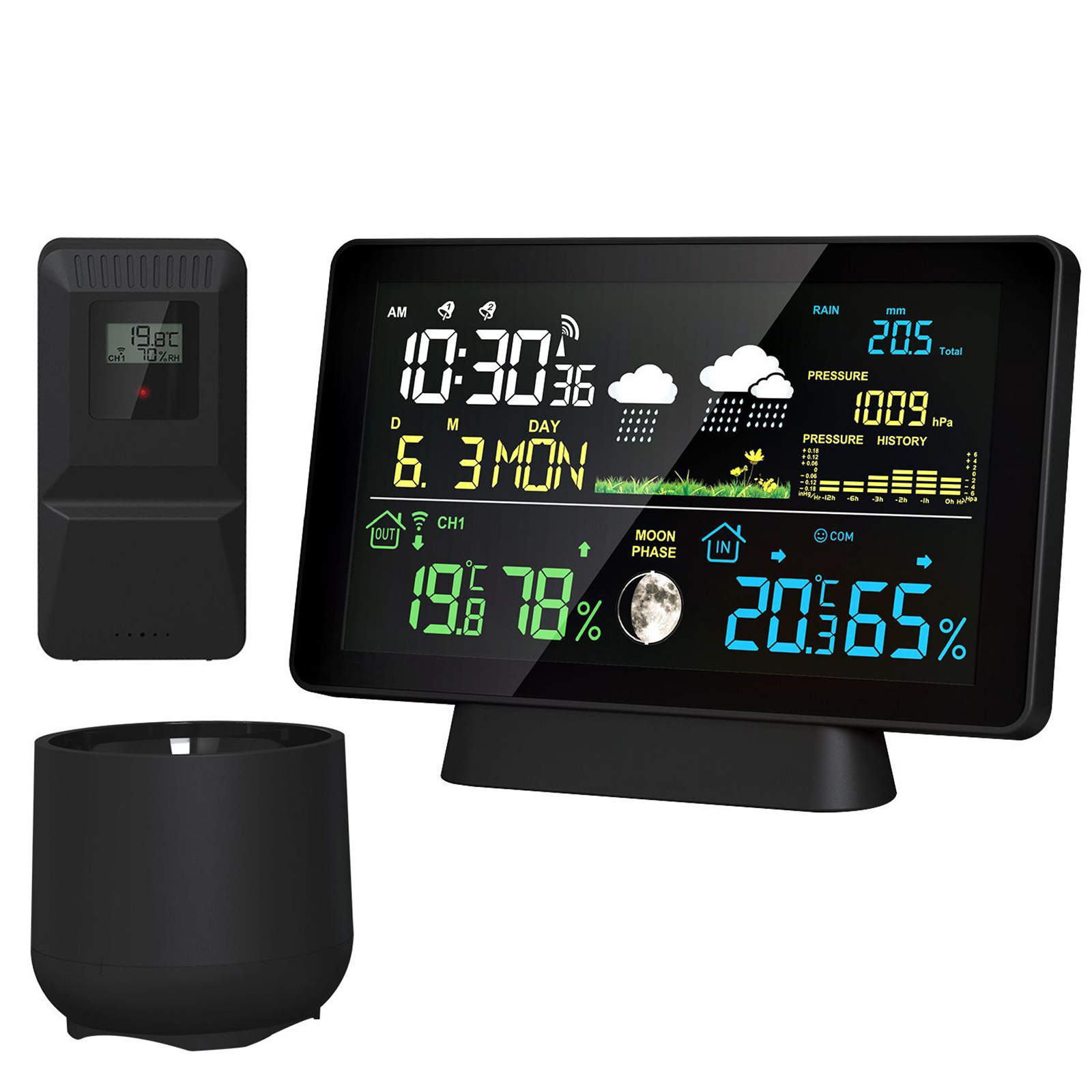 8-in-1-funkwetterstation, Innen-/außenthermometer, Misst Temperatur, Luftfeuchtigkeit, Luftdruck Und Niederschlagsmenge